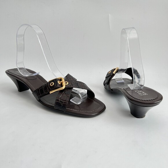 Franco Sarto Sandals Size 11M Brown Slides Gold Buckle Mules - Picture 3 of 10